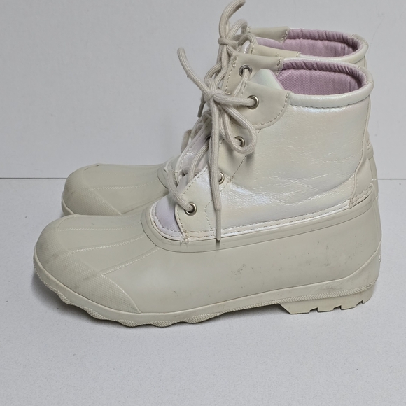 Girls Sperry lace up duck boot cream size 4 - Picture 5 of 16